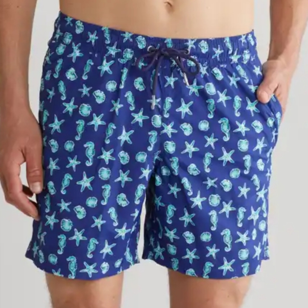 Slate & Stone 6" Swim Trunks Blue Seahorse Mens  Large